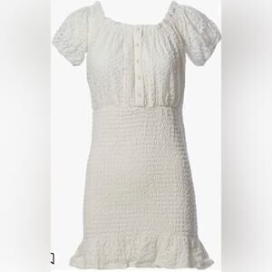 ASTR The Label NWT Women's White Smocked Eyelet Mini Dress size Medium